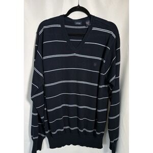 Izod V neck Sweater Size M Pullover Long Sleeve blue‎ white stripe new